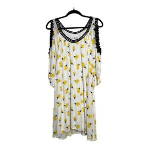 Est. 1946 Womens XL White‎ Yellow Floral Cold Shoulder Crochet Trim Shift Dress
